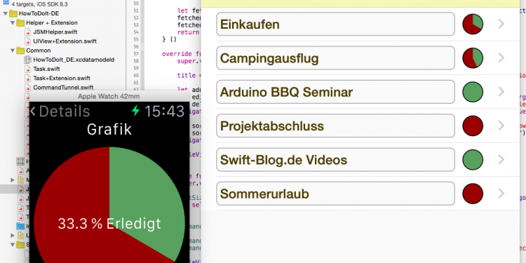 Ansicht der HowToDoIt! App auf Watch und Phone