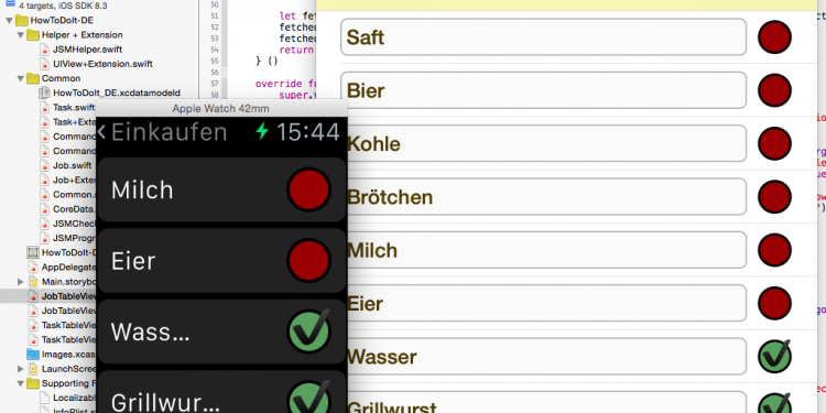 Ansicht der HowToDoIt! App auf Watch und Phone