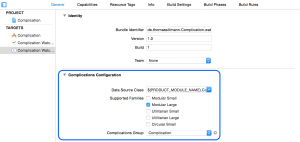 Die unterstützten Templates der eigenen Complications werden über den neuen Abschnitt "Complications Configuration" der WatchKit Extension in Xcode 7 festgelegt.