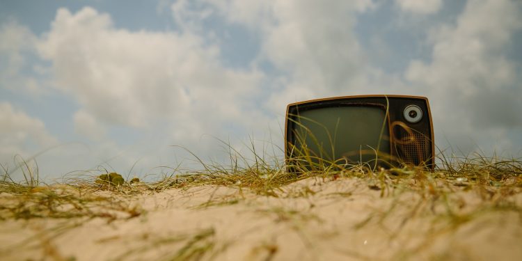 A retro TV in desert